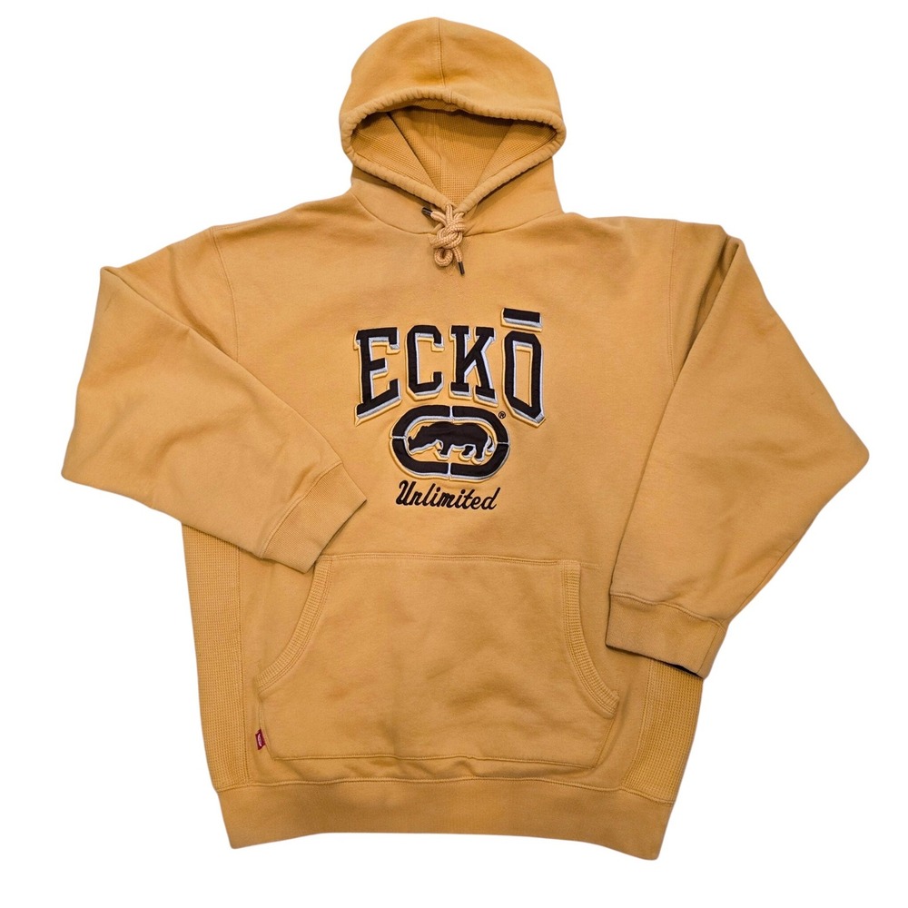 Vintage Y2K Ecko Unltd Hoodie Mens L Mustard Gold Rhino Baggy 2000s